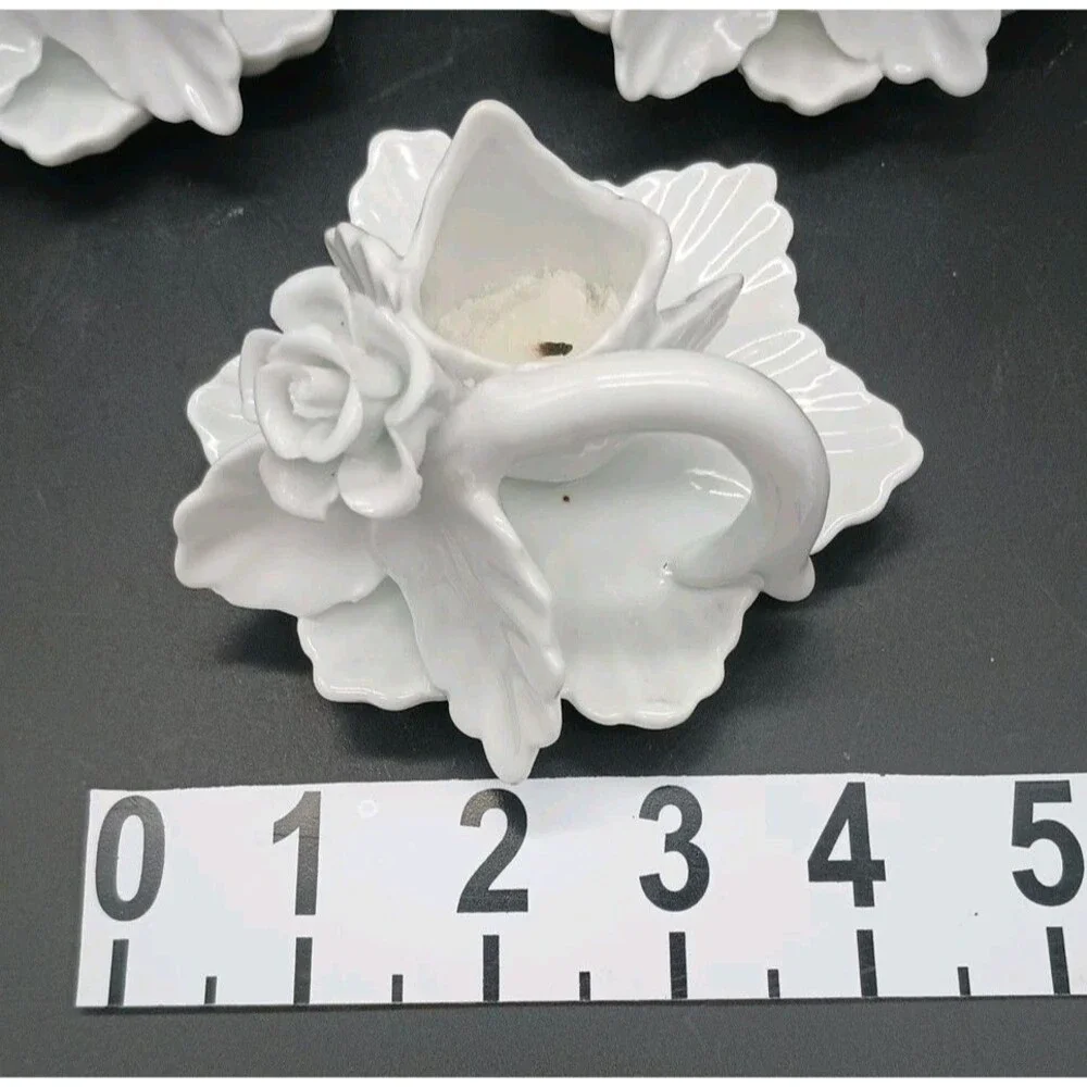 Trio Of White Rose Candle holders Handle Capodimonte Taper Delicate Damaged